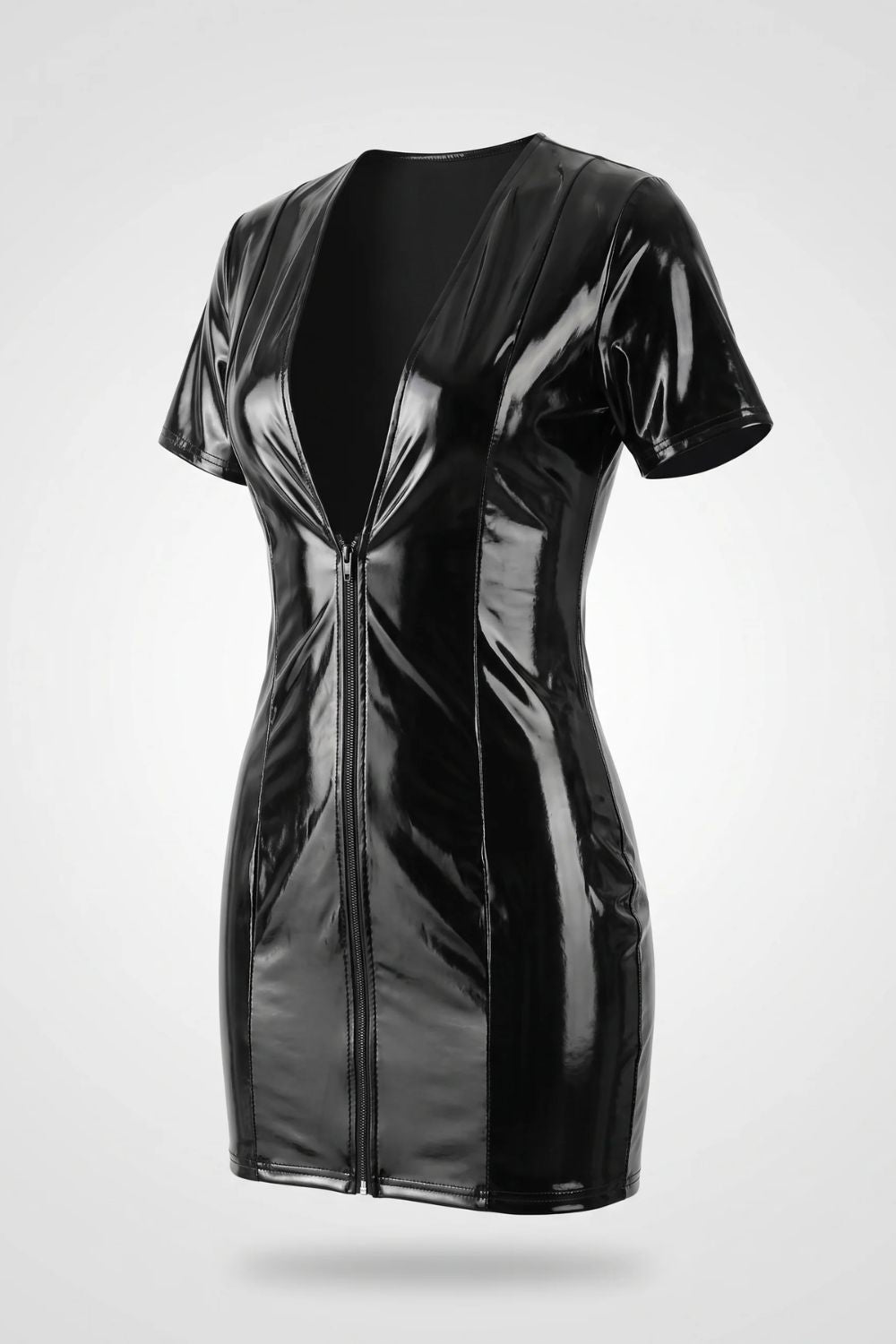 Plunging zip-front – Mini dress