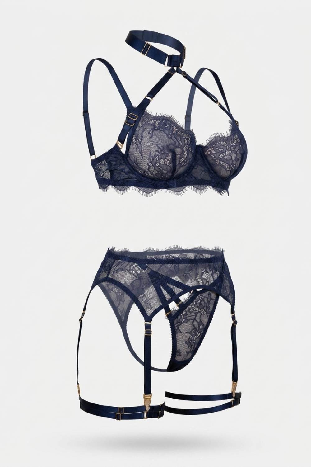 Eyelash lace elegance – Four-piece lingerie set