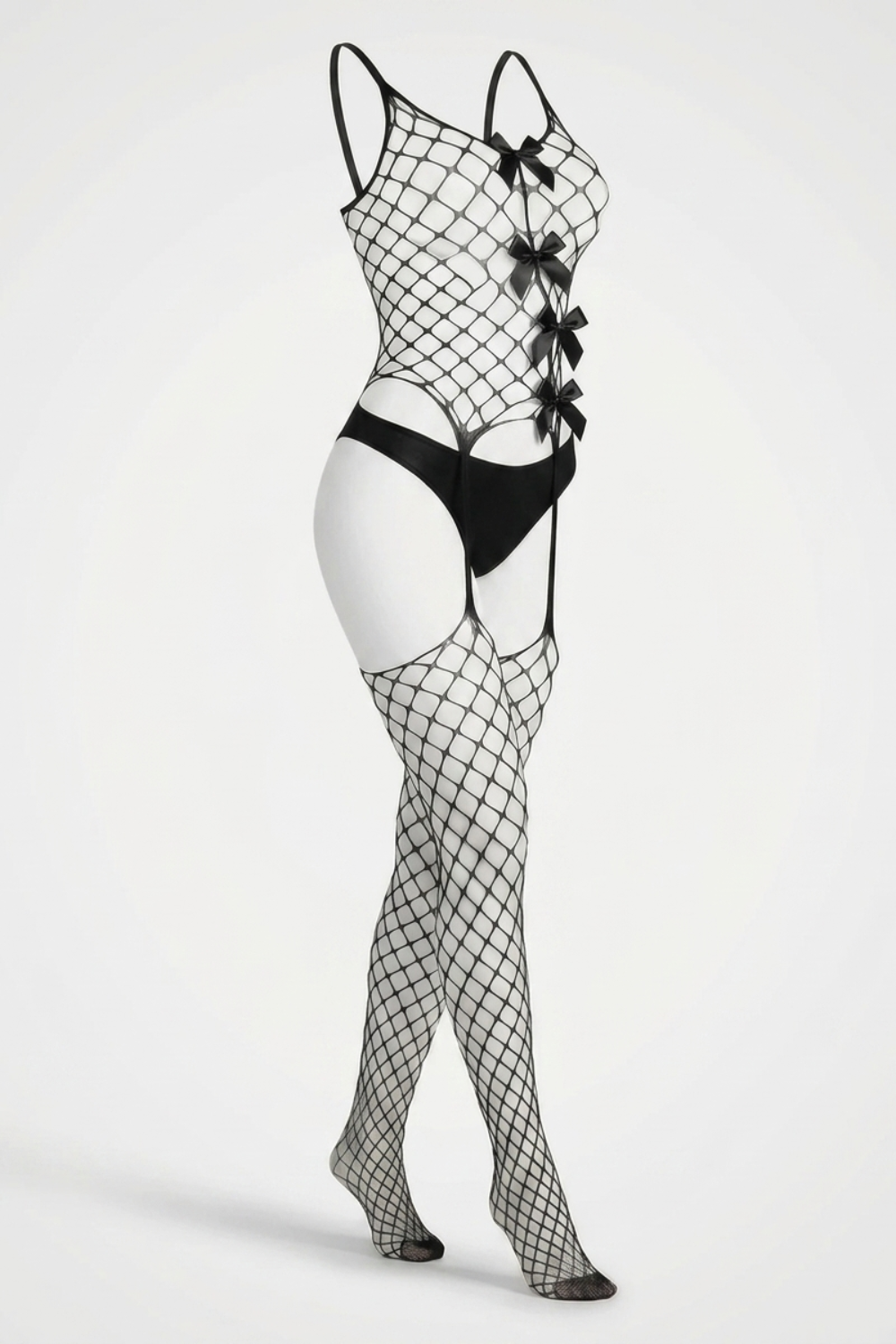 Fishnet lace-up with attached stockings – Bodystocking