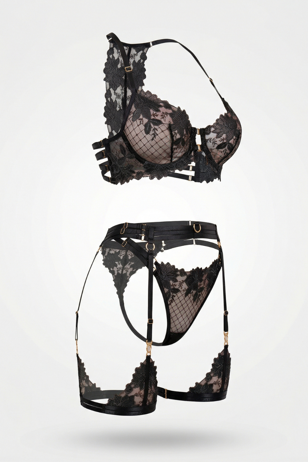 Floral lace garter allure – Lingerie set