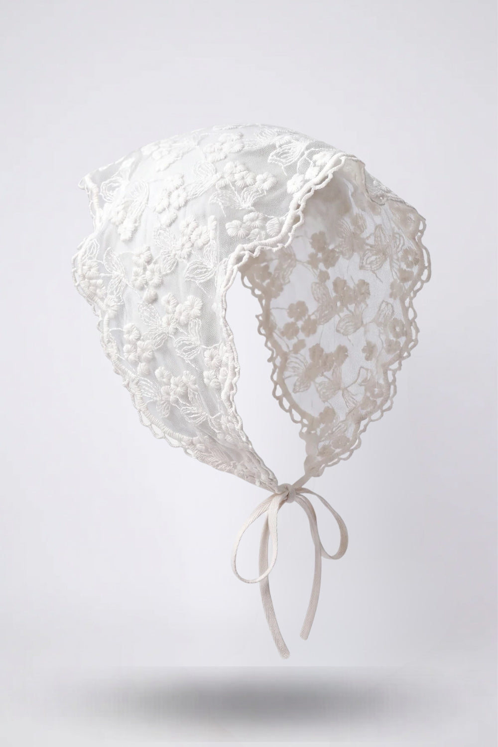 Floral cotton lace tie-front headwear in white #Color_White