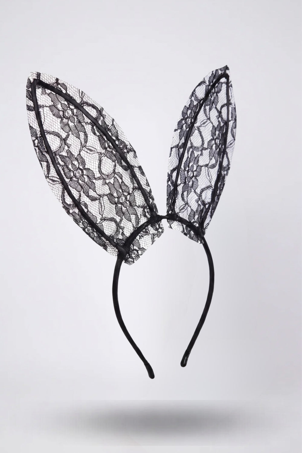 Sheer floral lace bunny ears headwear in black#Color_Black