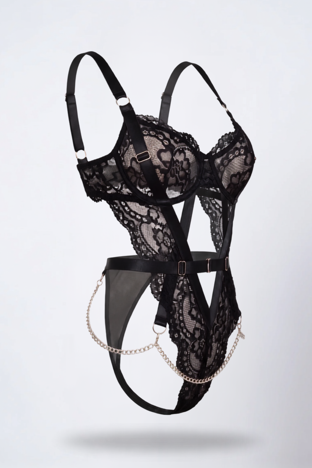 Lace harness design bodysuit in black #Color_Black