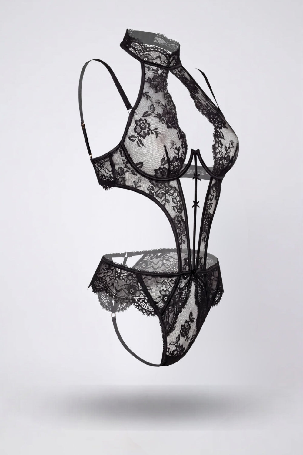 Cutout floral lace teddy bodysuit in black#Color_Black