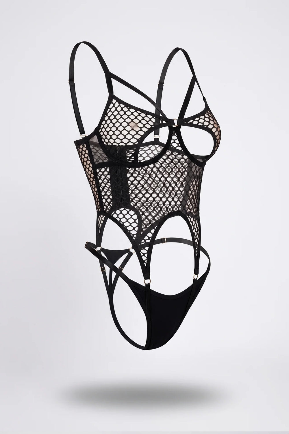 fishnet cutout teddy bodysuit in black #Color_Black