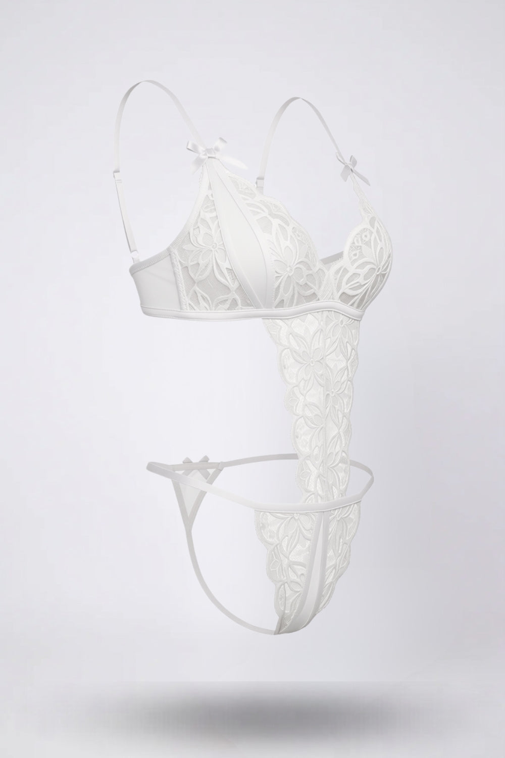 floral lace cutout teddy bodysuit in white #Color_White