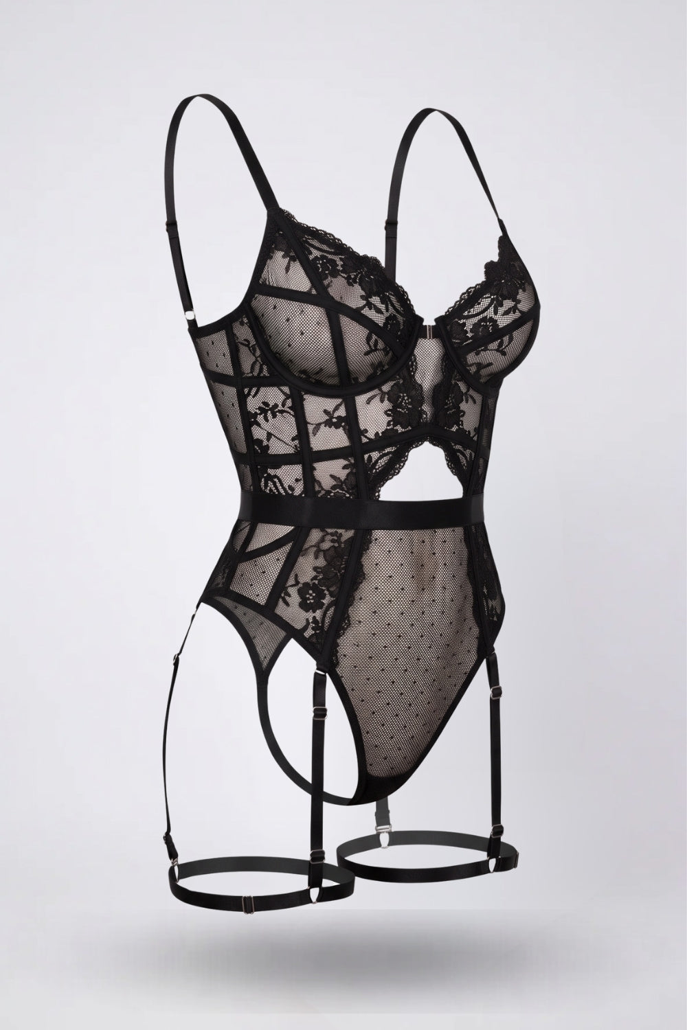 floral mesh sculpt bodysuit in black #Color_Black