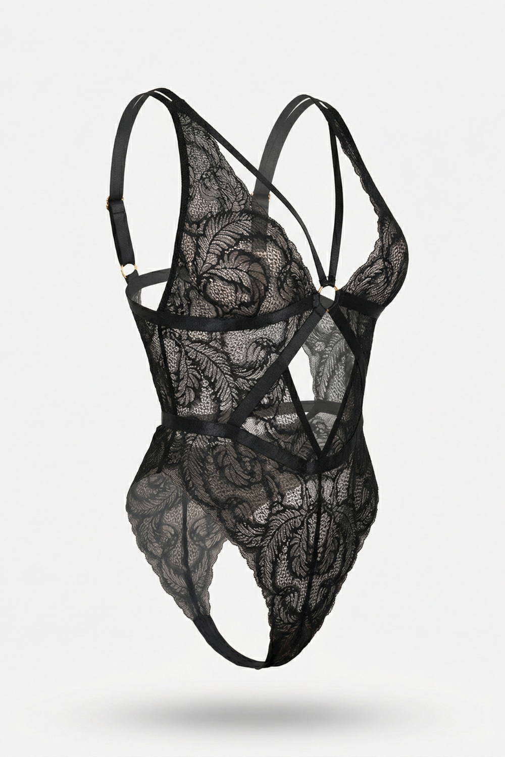Midnight lace embrace bodysuit in black