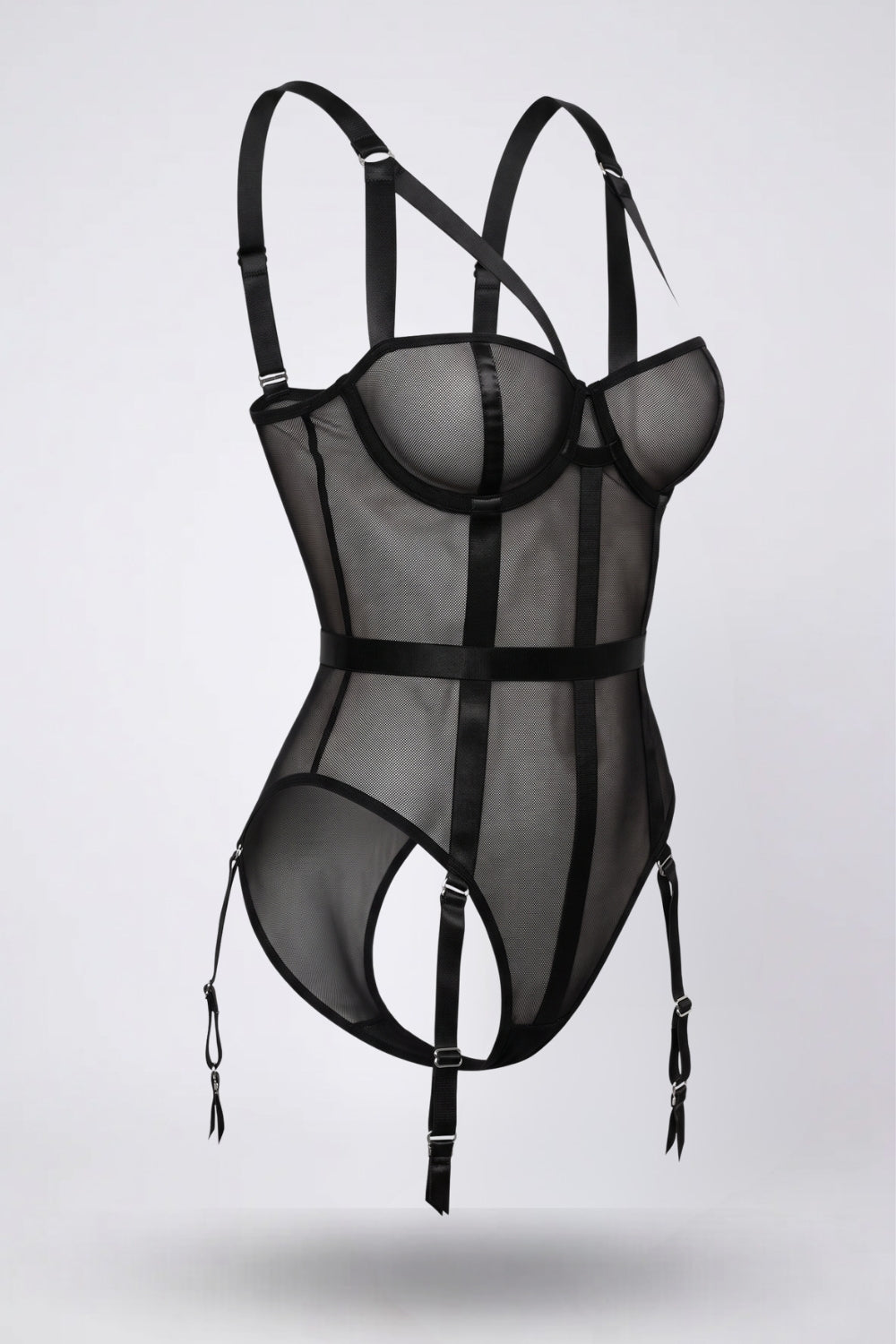 midnight mesh contour bodysuit in black #Color_Black