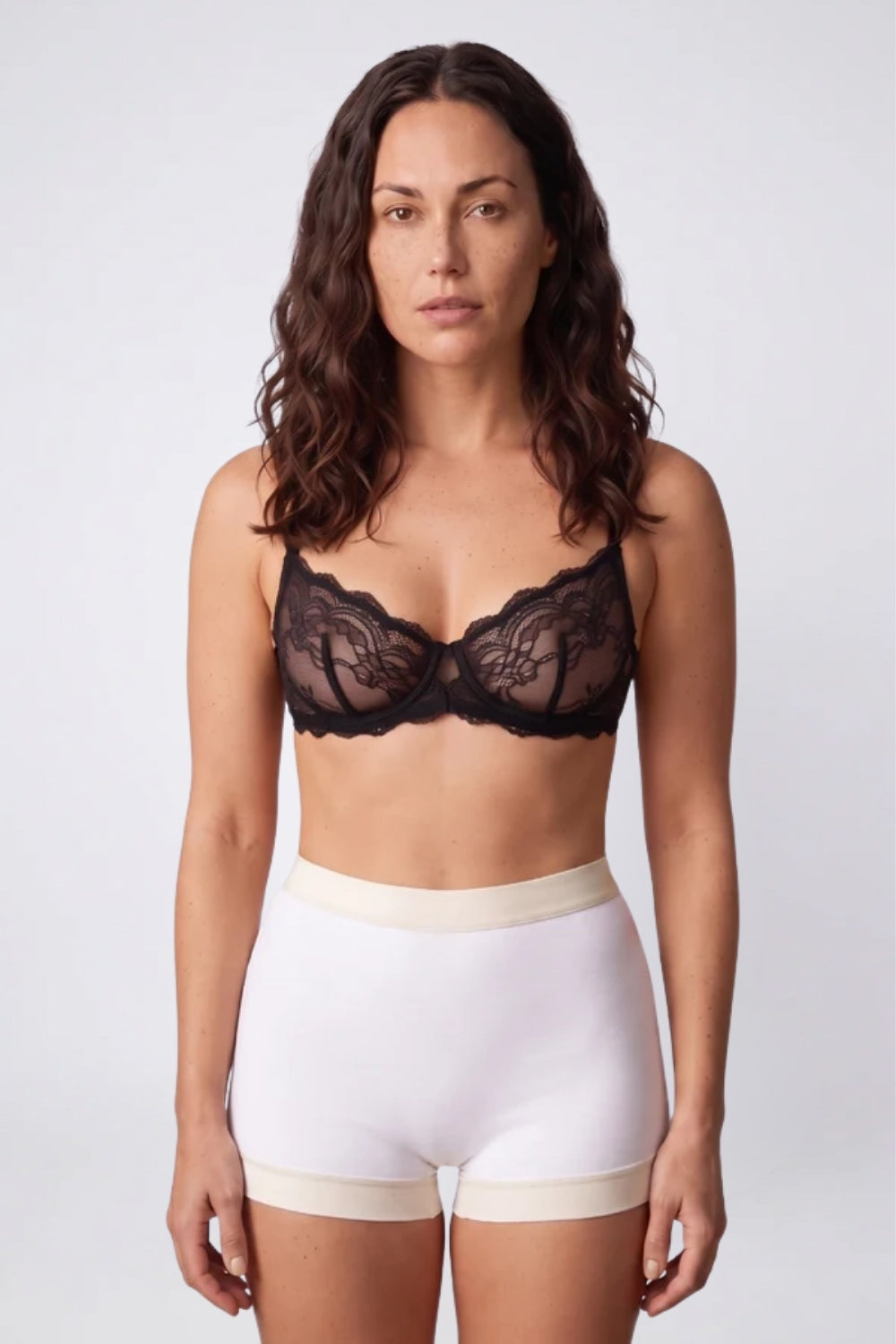 Model wearing breathable modal seamless boyshort in white, alternate view#Color_White