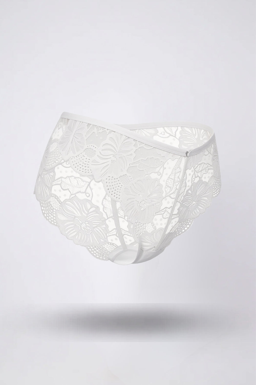 Floral lace sheer brief in white#Color_White