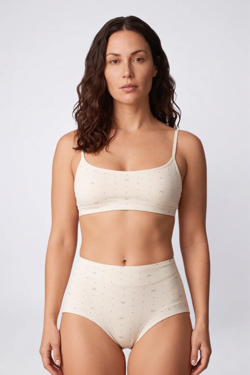 Model wearing printed cotton everyday brief in ivory, alternate view#Color_Ivory