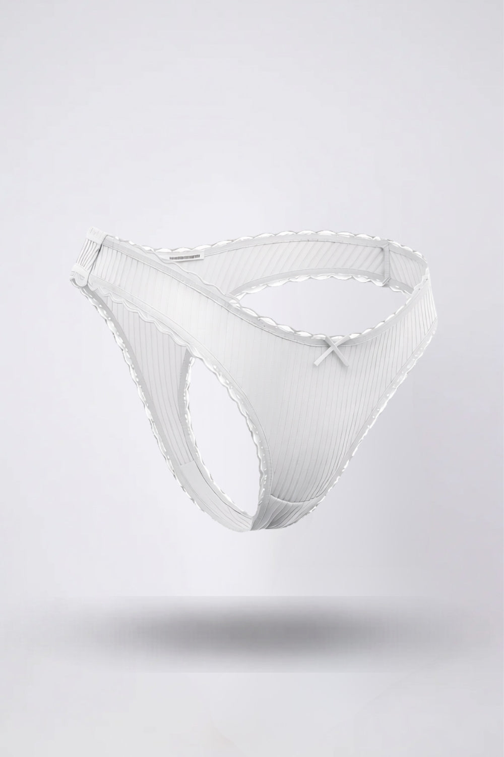 Ribbed lace trim thong in white#Color_White