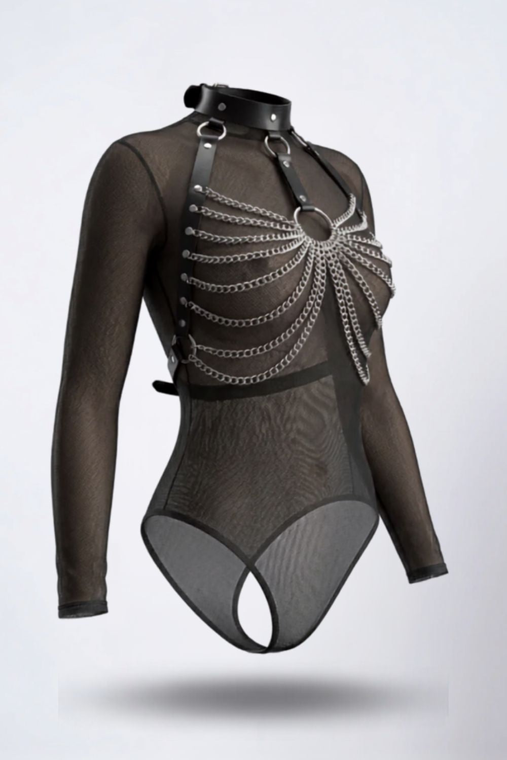 Gothic layered chain chest harness in black #Color_Black