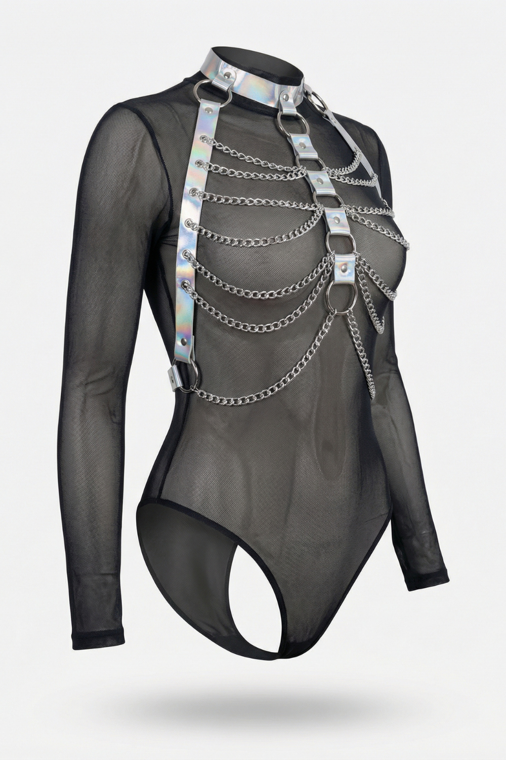 Holographic chain detail chest harness in silver #Color_Silver