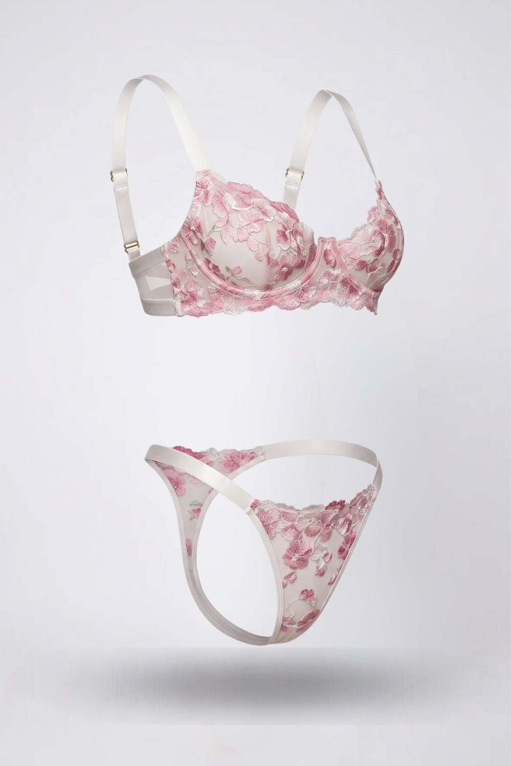 blossom lace elegance two-piece lingerie set in pink #Color_Pink