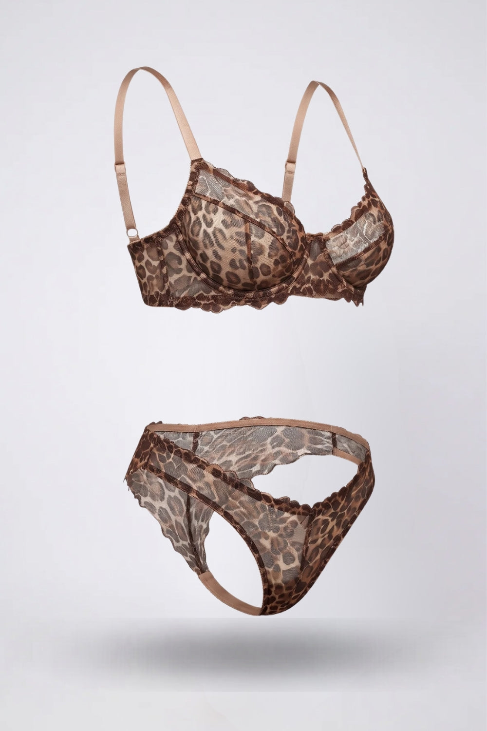 leopard lace elegance two-piece lingerie set in leopard #Color_Leopard