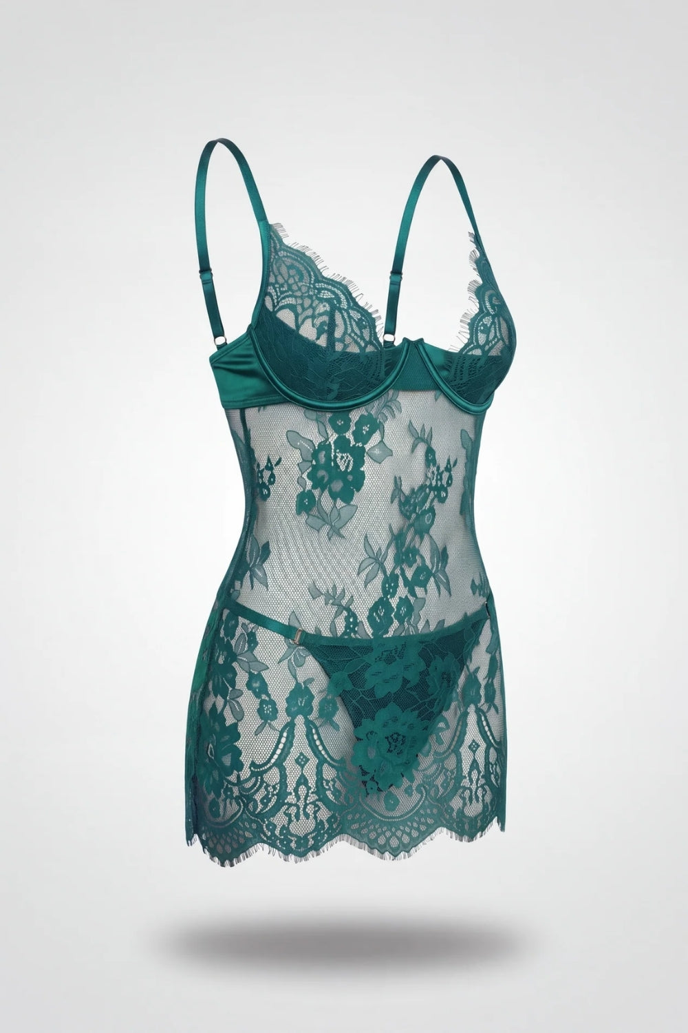 Sheer floral lace babydoll in green#Color_Green