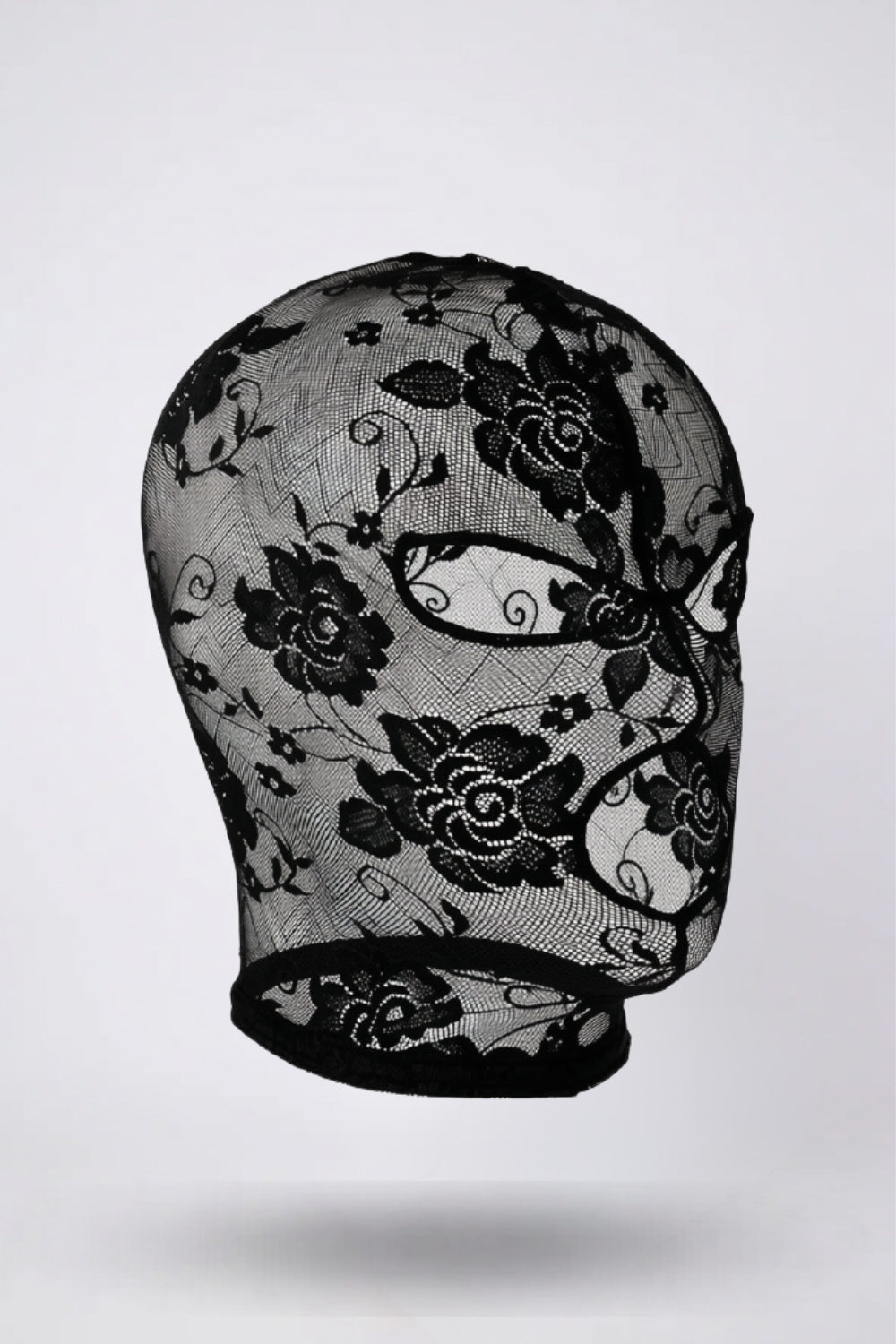 Floral lace cutout head stocking in black#Color_Black