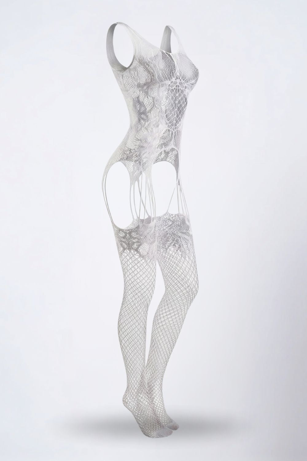 Floral lace cutout design full bodystocking in white#Color_White