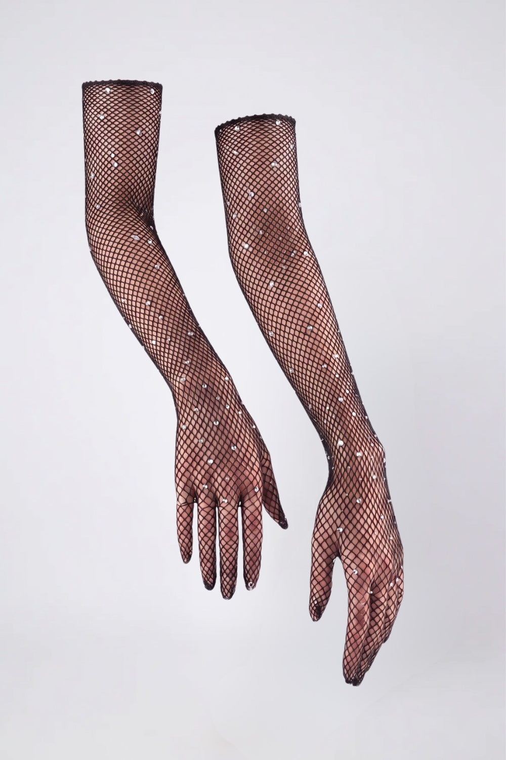 Rhinestone fishnet gloves in black#Color_Black