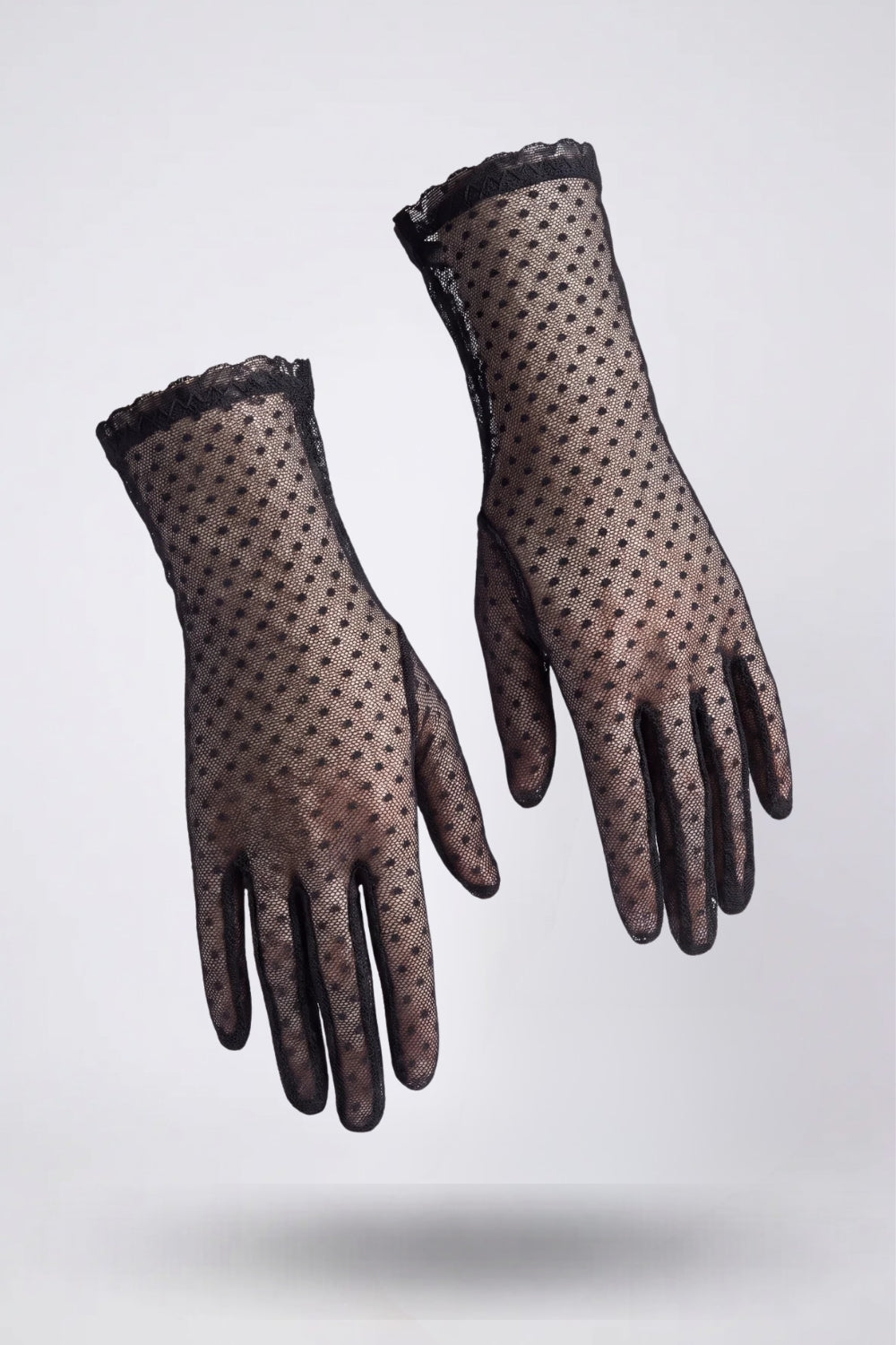 Sheer dotted mesh gloves in black #Color_Black