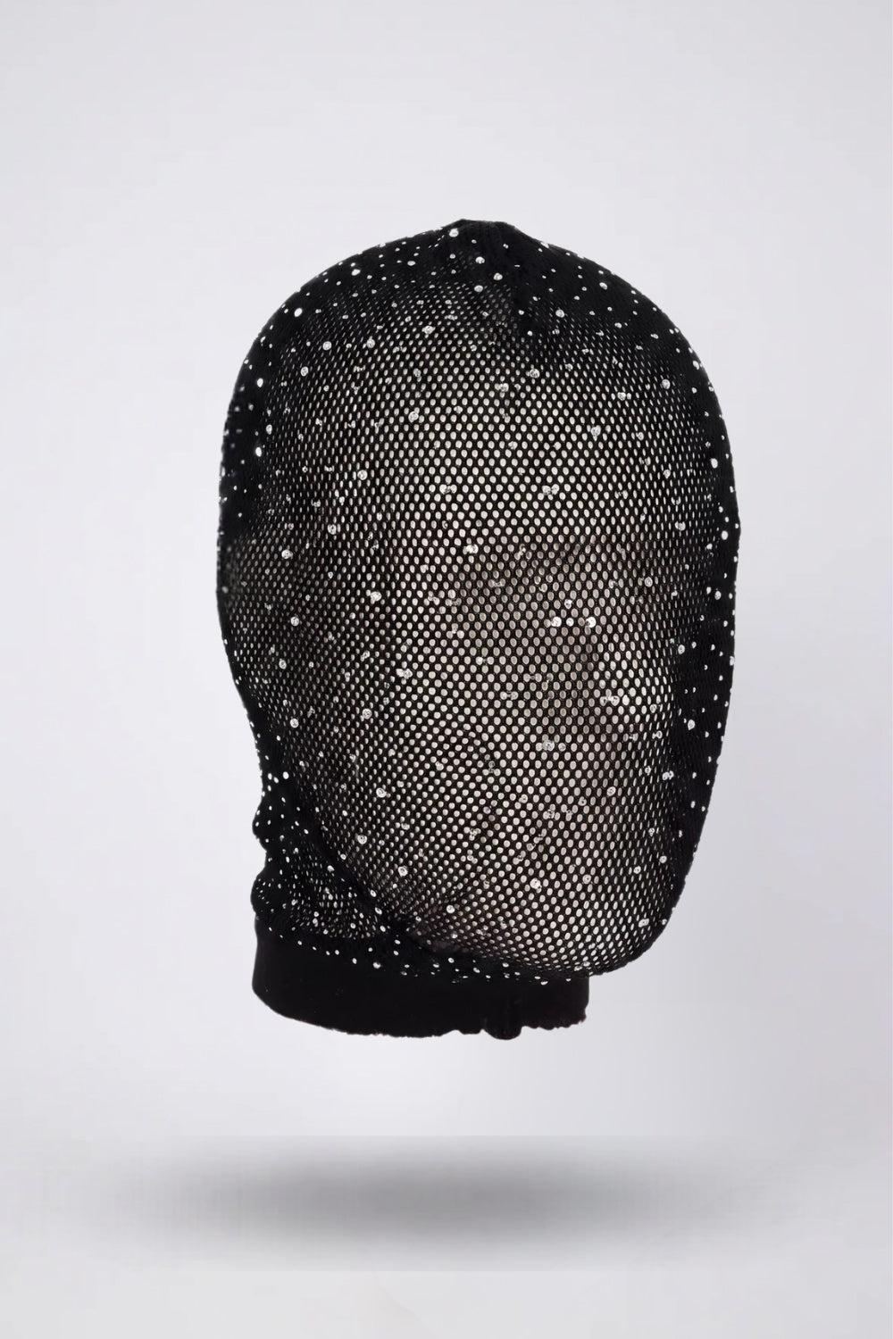 Sheer embellished mesh head stocking in black #Color_Black