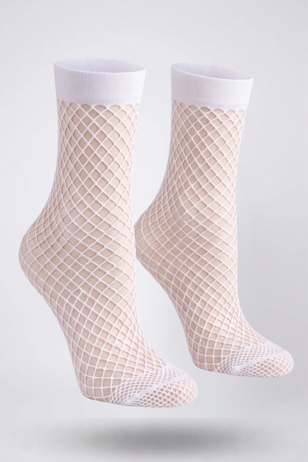 Sheer fishnet ankle stockings in white#Color_White