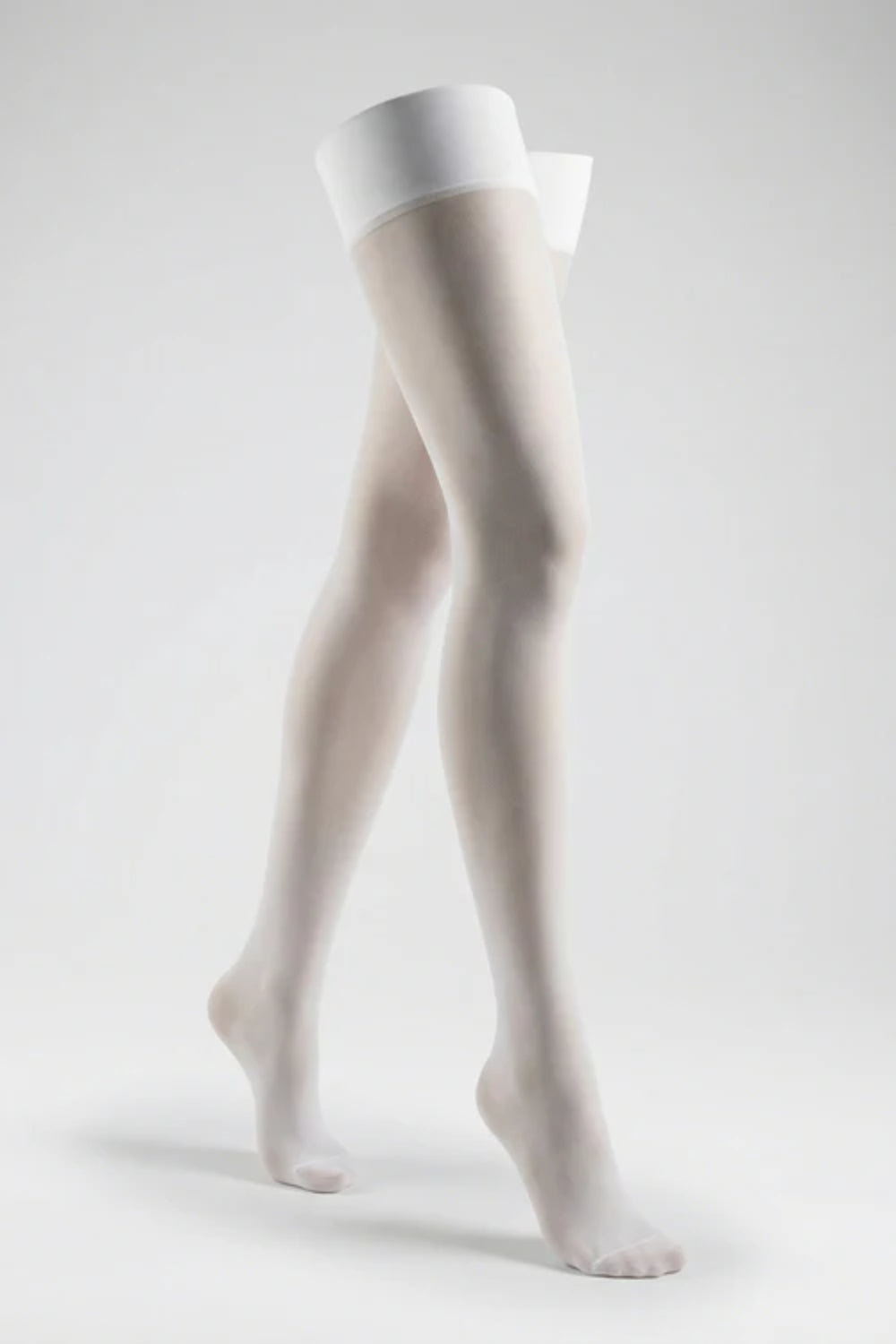 Sheer satin band thigh-high stockings in white #Color_White