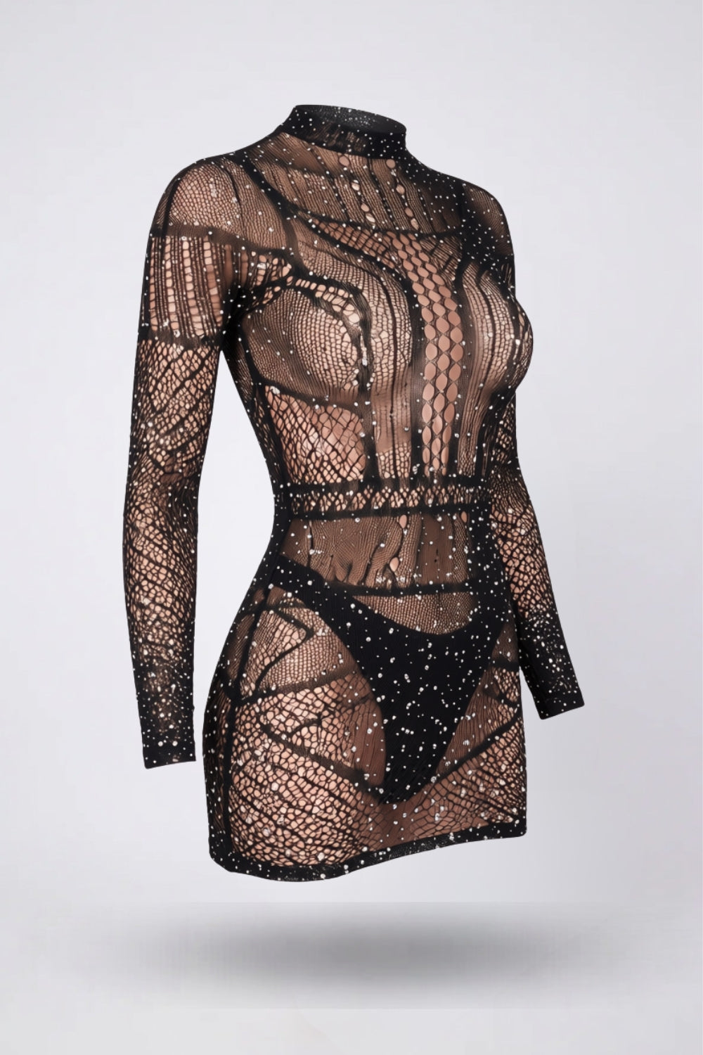 Sparkling patterned mesh bodystocking in black#Color_Black