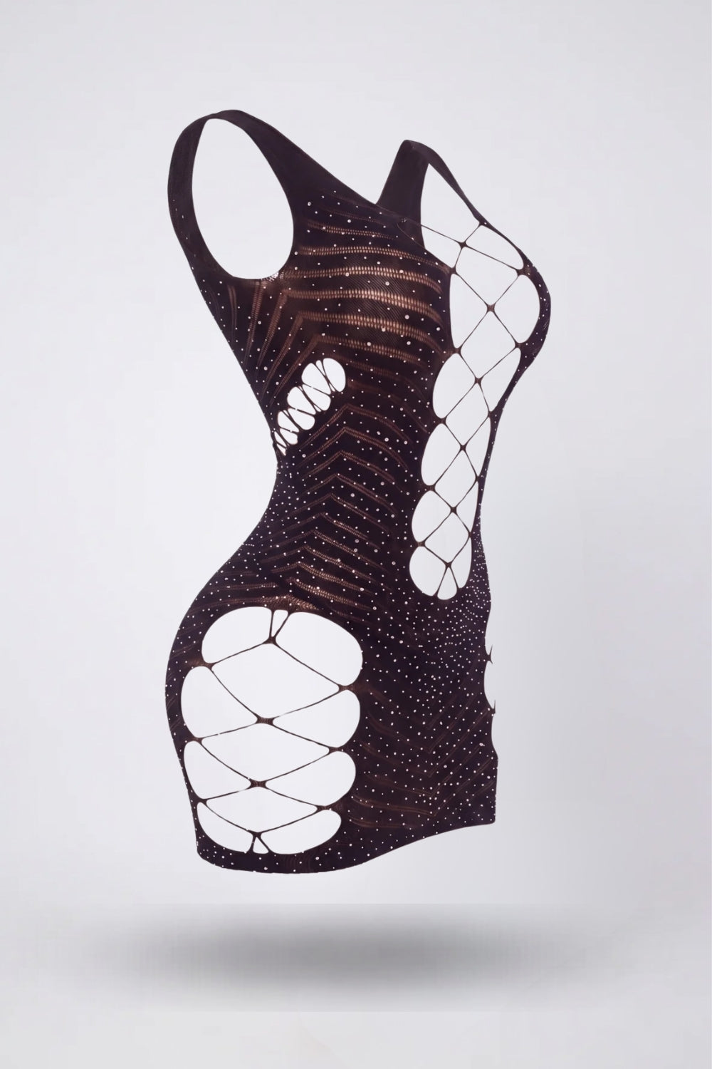 Strappy cutout mesh chemise in black#Color_Black