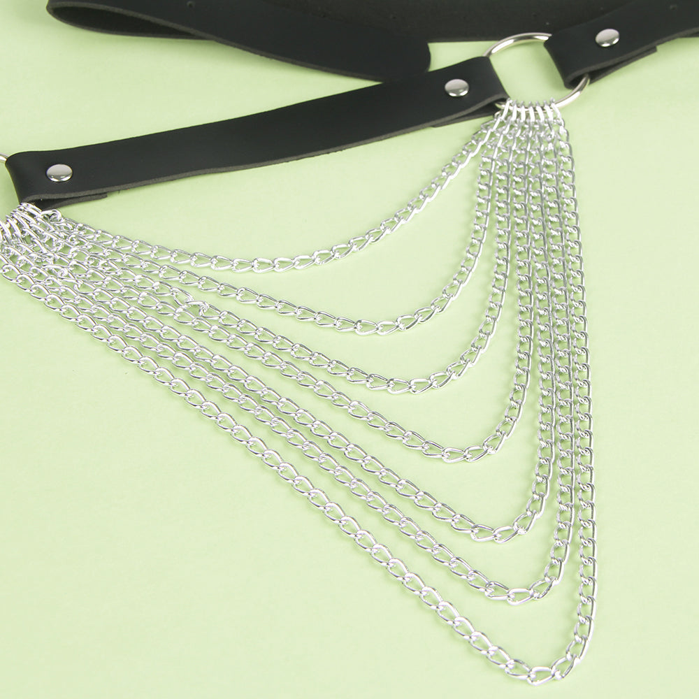 Layered side drape – Chain belt harness