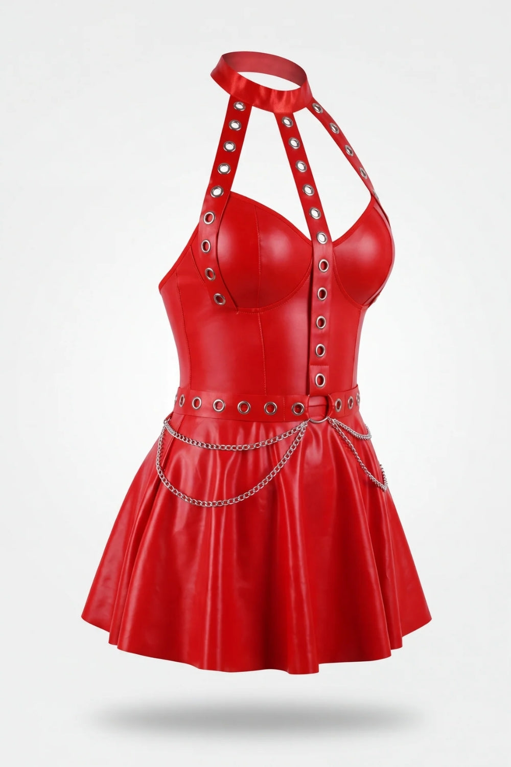 Grommet halter chain detail – Mini dress