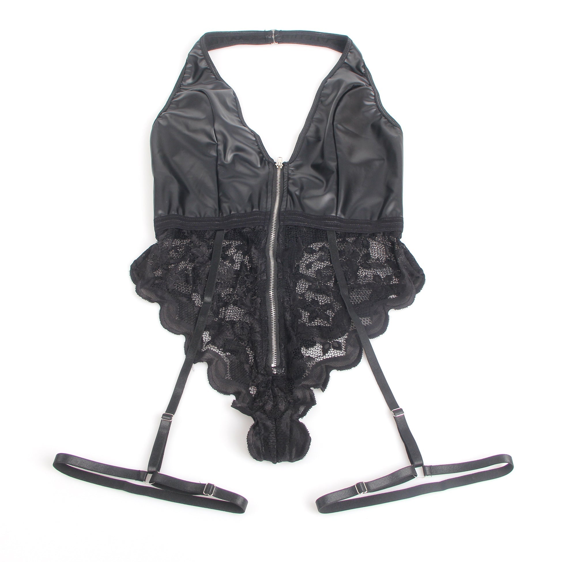 Zip-front lace contrast – Bodysuit