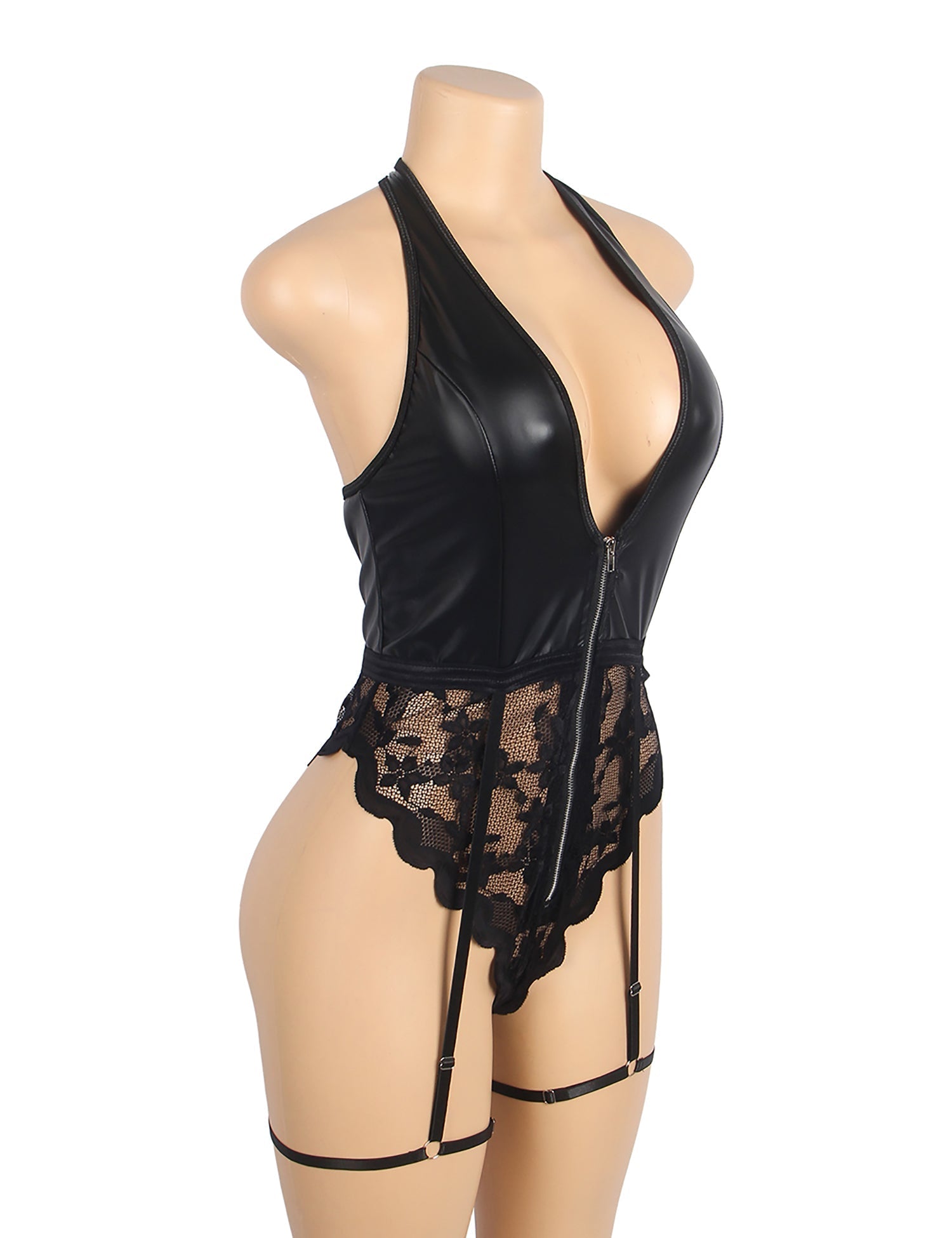 Zip-front lace contrast – Bodysuit