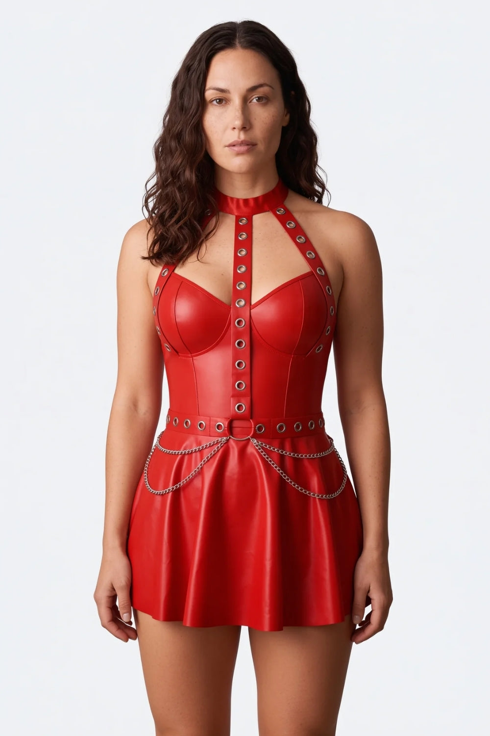 Grommet halter chain detail – Mini dress