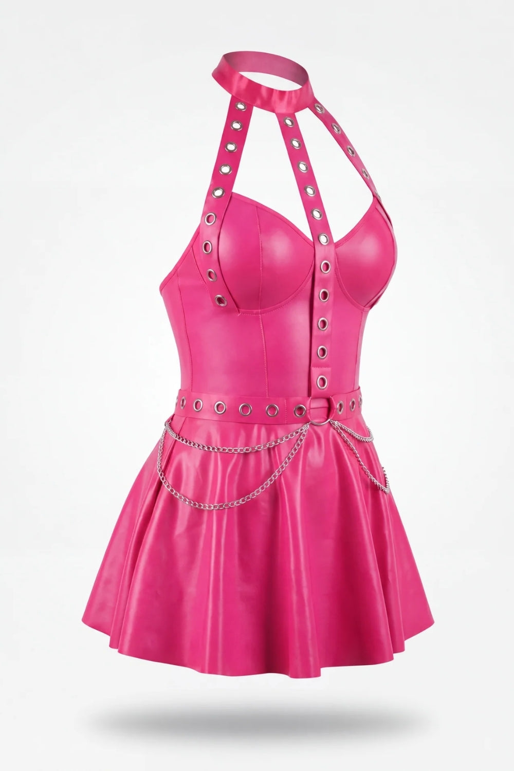 Grommet halter chain detail – Mini dress