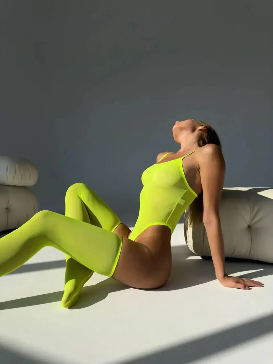 Sheer high-cut with matching thigh-highs – Bodystocking set