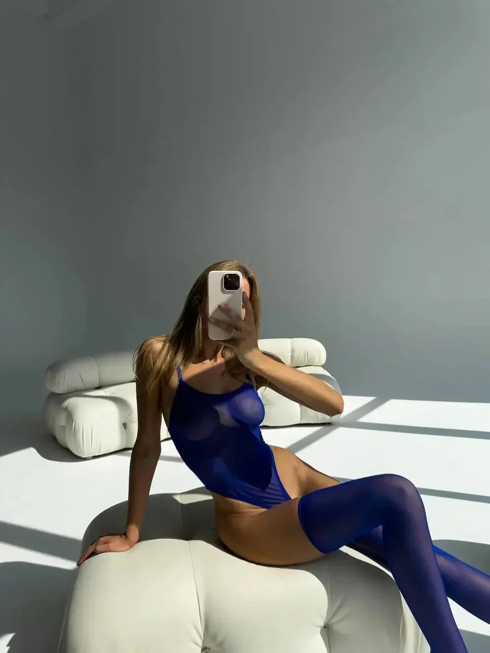 Sheer high-cut with matching thigh-highs – Bodystocking set