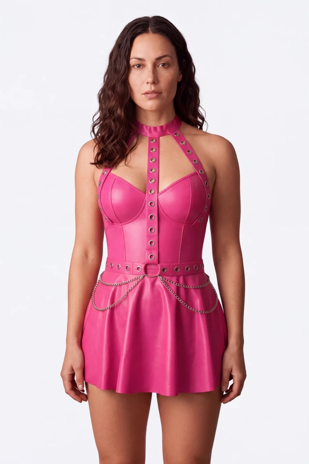 Grommet halter chain detail – Mini dress