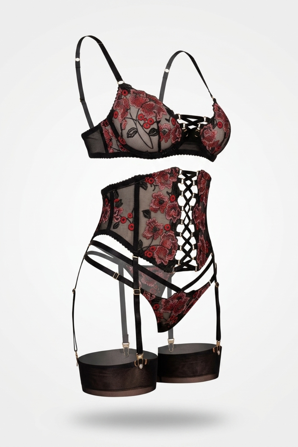 Embroidered lace corset – Four-piece lingerie set