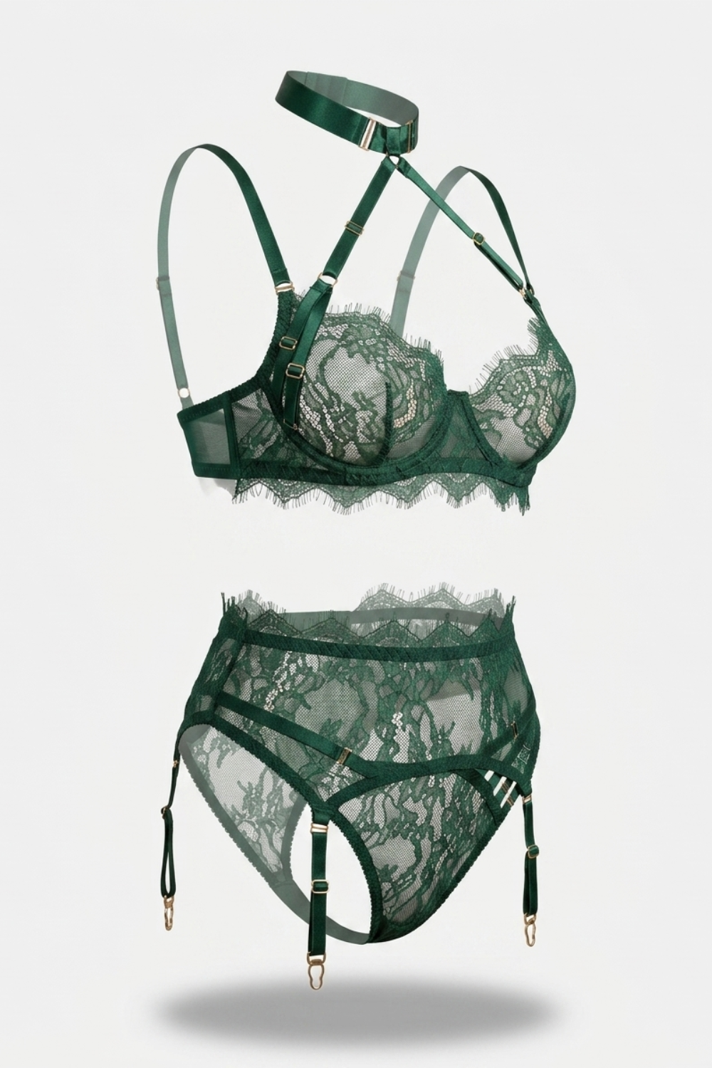 Eyelash lace elegance – Four-piece lingerie set