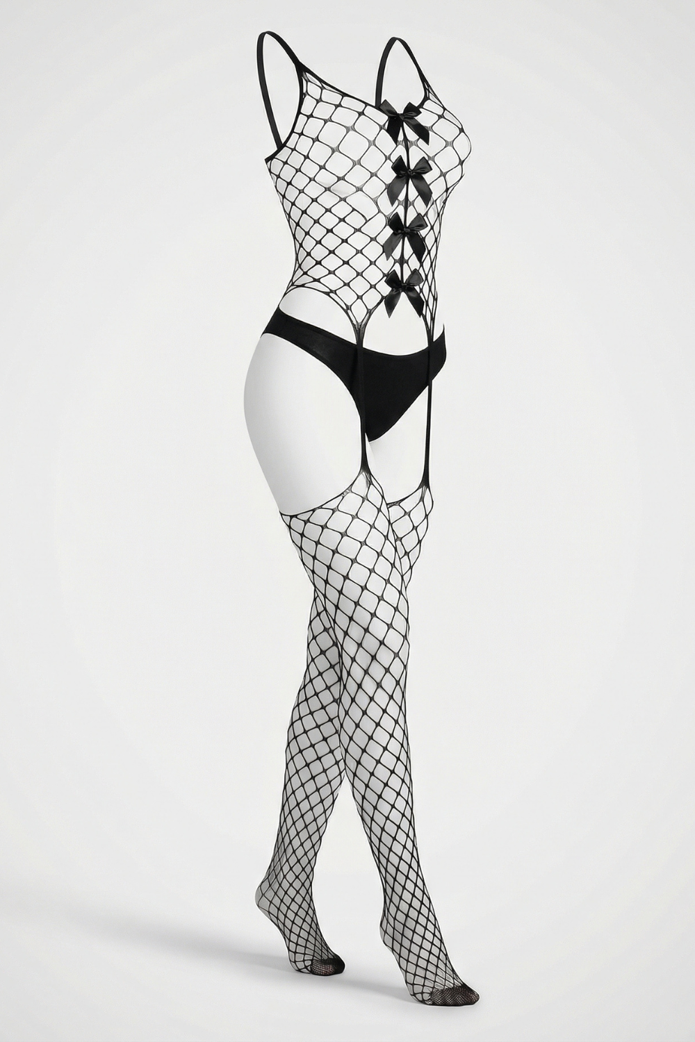 Fishnet lace-up with attached stockings – Bodystocking