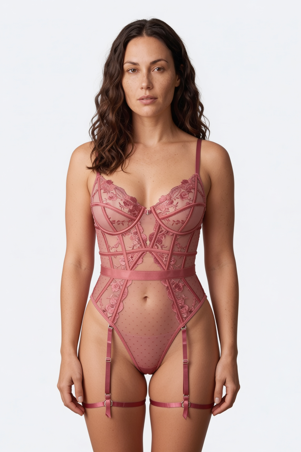 Floral lace garter detail – Bodysuit