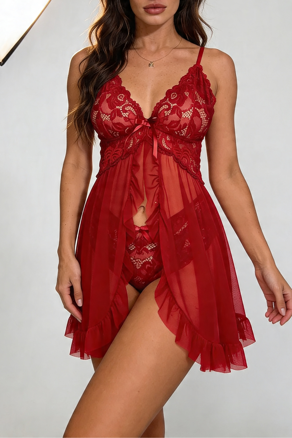 Lace front tie sheer – Babydoll set