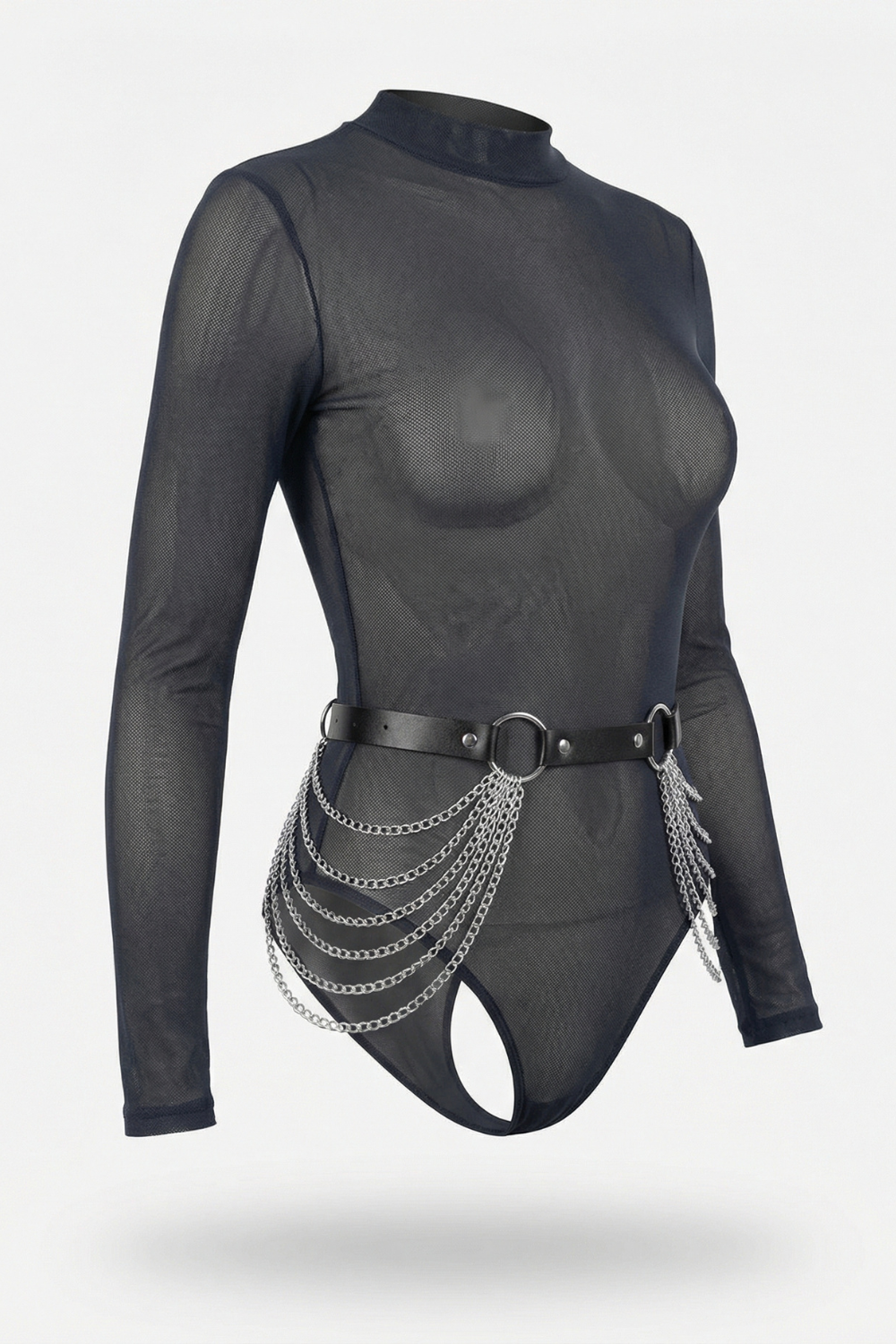 Layered side drape – Chain belt harness