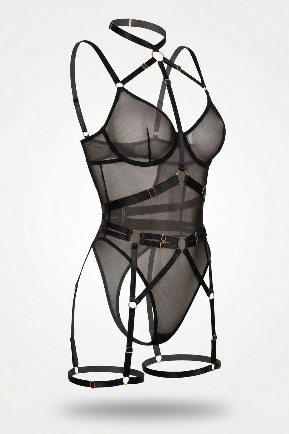 Midnight harness elegance – Bodysuit