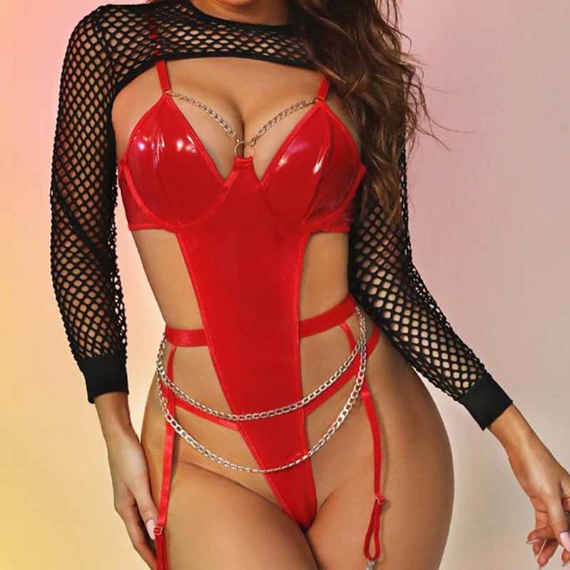Chain detail latex design – Garter bodysuit