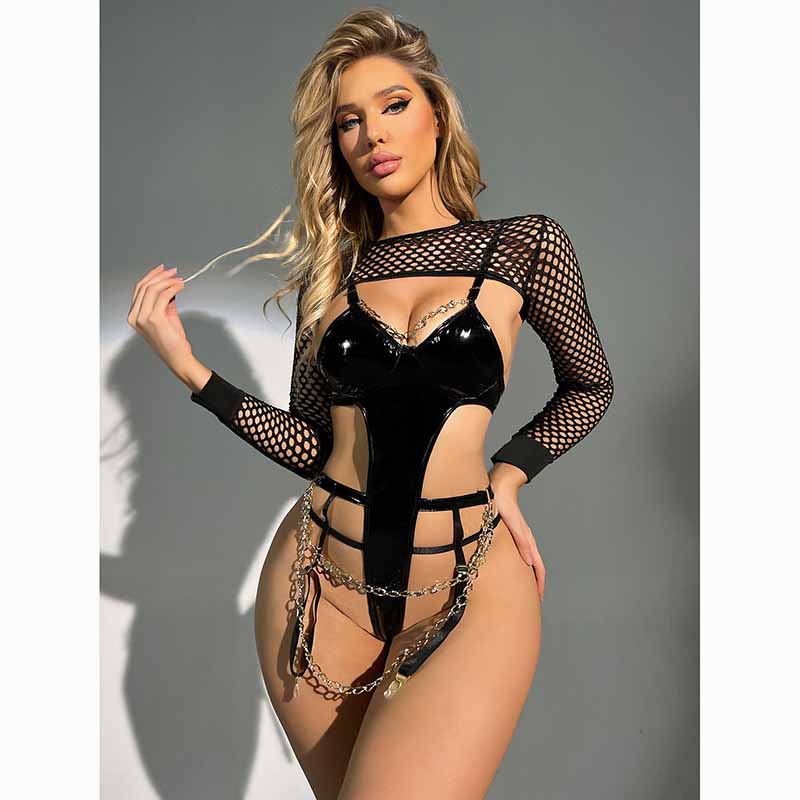 Chain detail latex design – Garter bodysuit