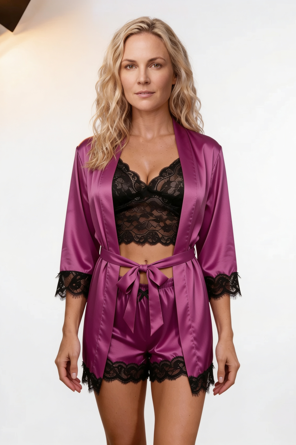 Satin lace trim lounge – Three-piece set